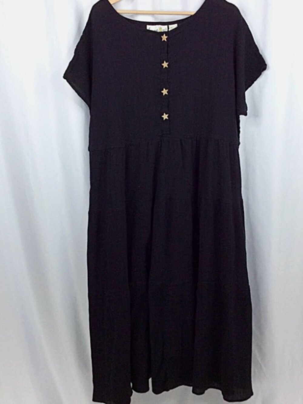 Summer Oasis Crinkl Dress Women's‎ Size Large Black Beach India Cotton Gauze